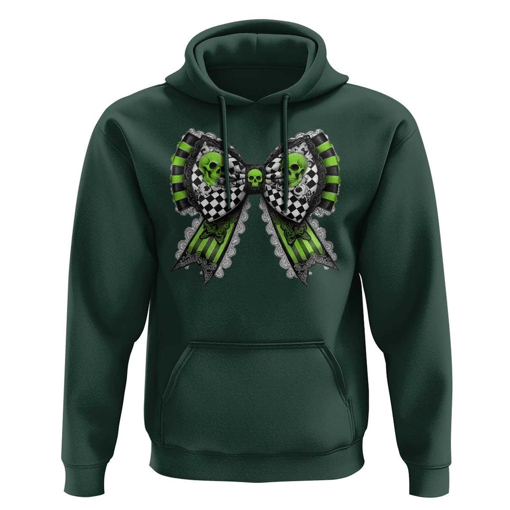 Coquette Halloween Hoodie Spooky Bow Skull TS09 Dark Forest Green Print Your Wear