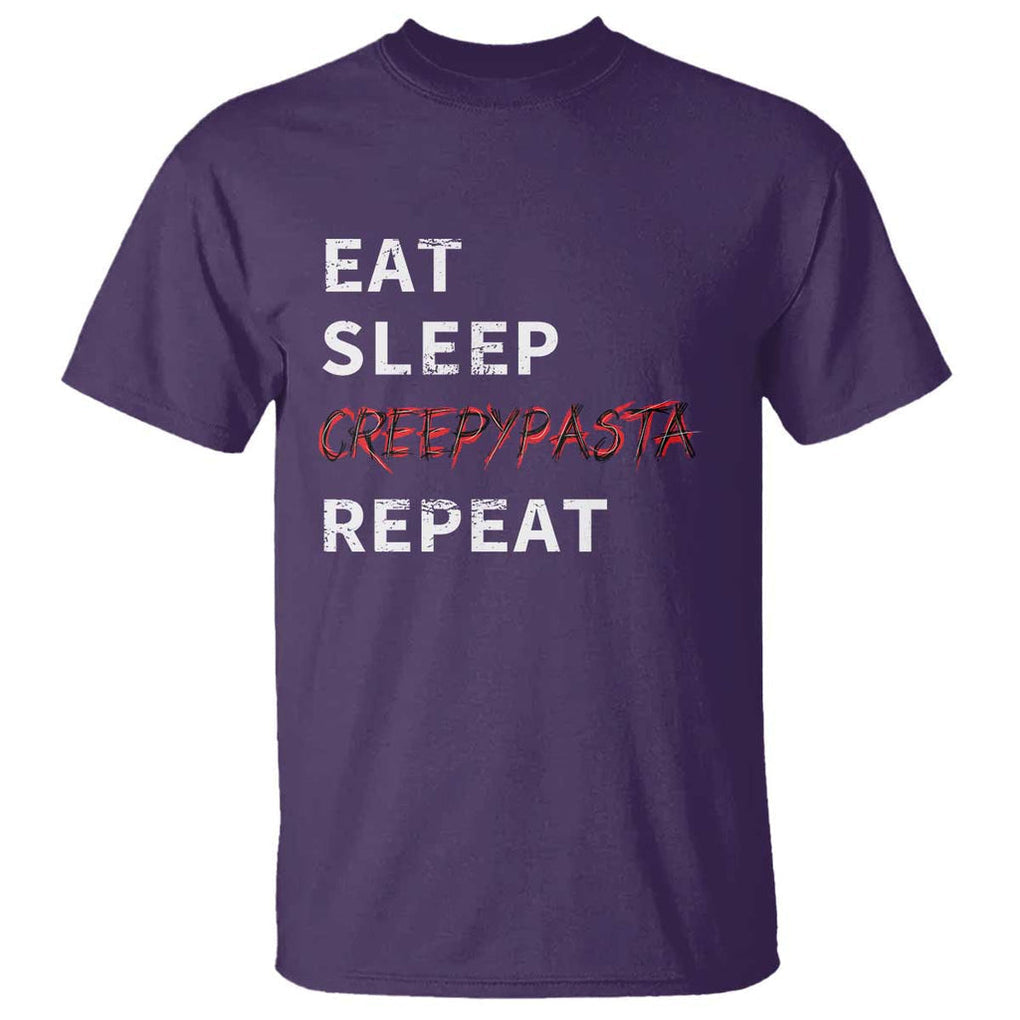 Horror Movie Lover T Shirt Eat Sleep Creepypasta Repeat TS09 Purple Print Your Wear