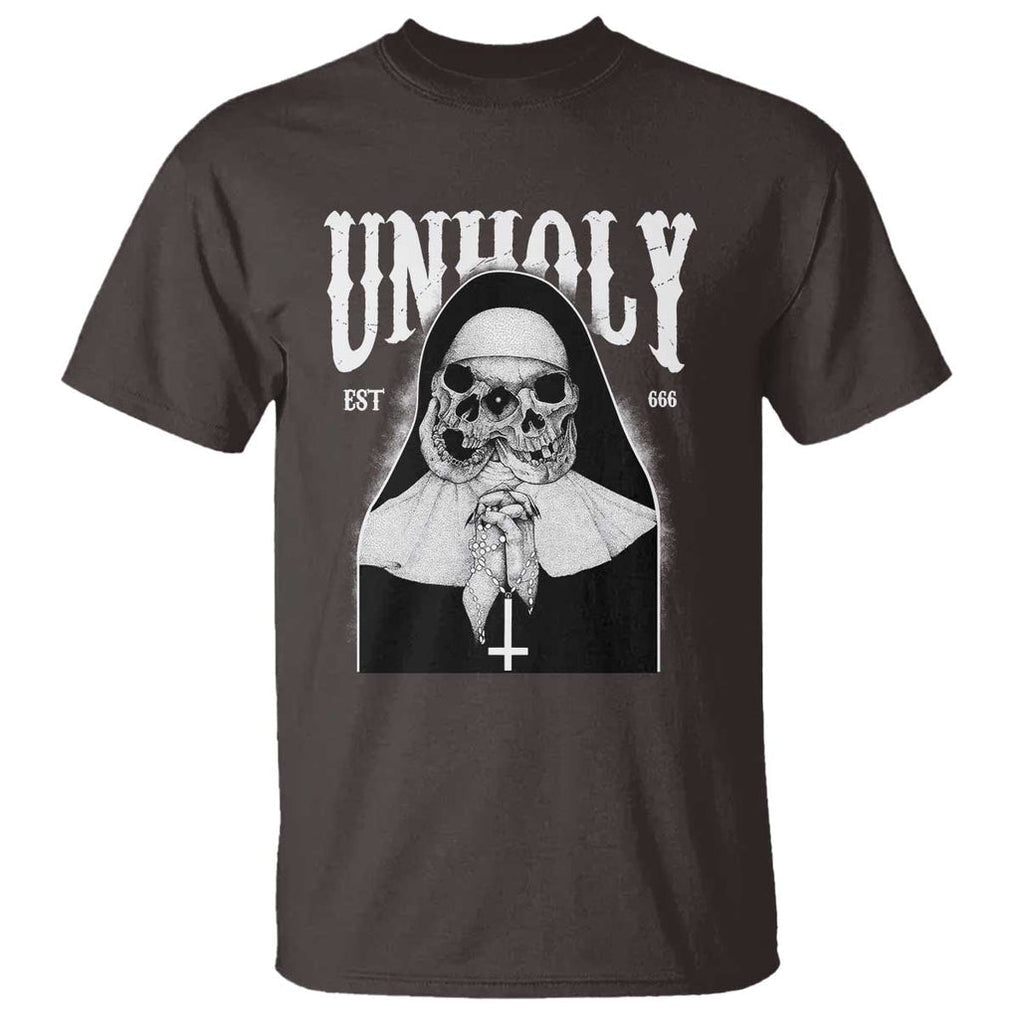 Unholy Nun T Shirt Skeleton Dirty Nun Creepy Halloween TS09 Dark Chocolate Print Your Wear