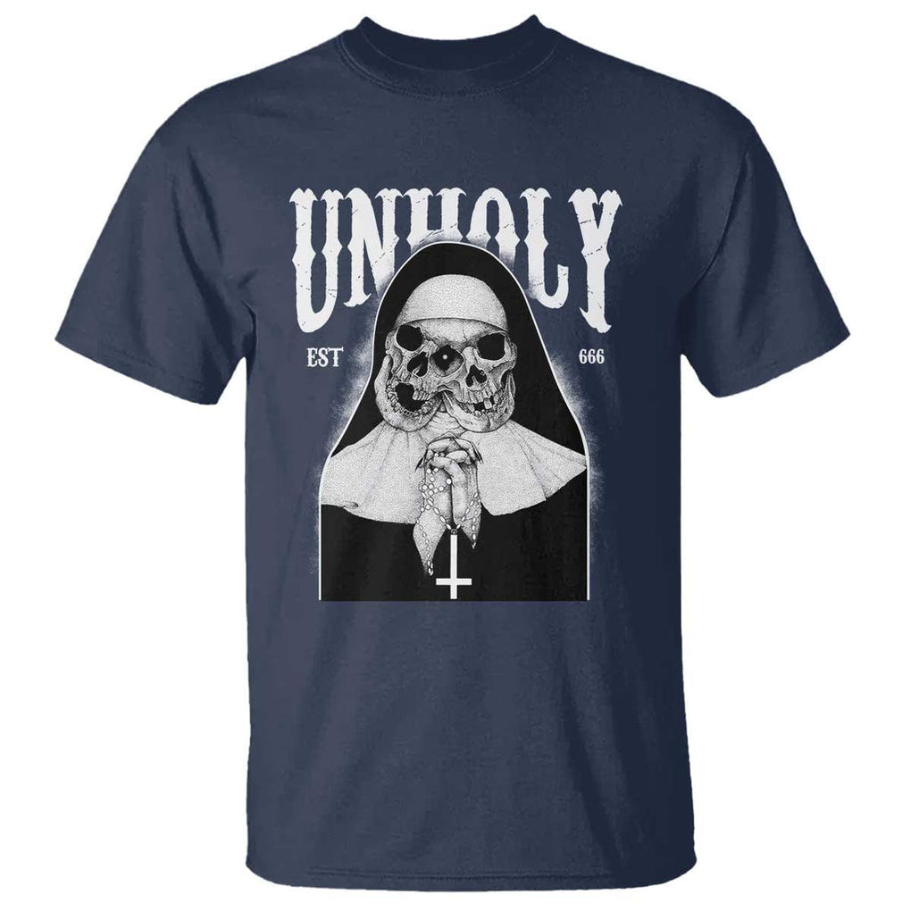 Unholy Nun T Shirt Skeleton Dirty Nun Creepy Halloween TS09 Navy Print Your Wear