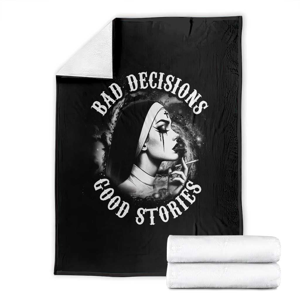 Unholy Nun Throw Blanket Bad Decisions Good Stories Dirty Nun Smoking TS09 Black Print Your Wear