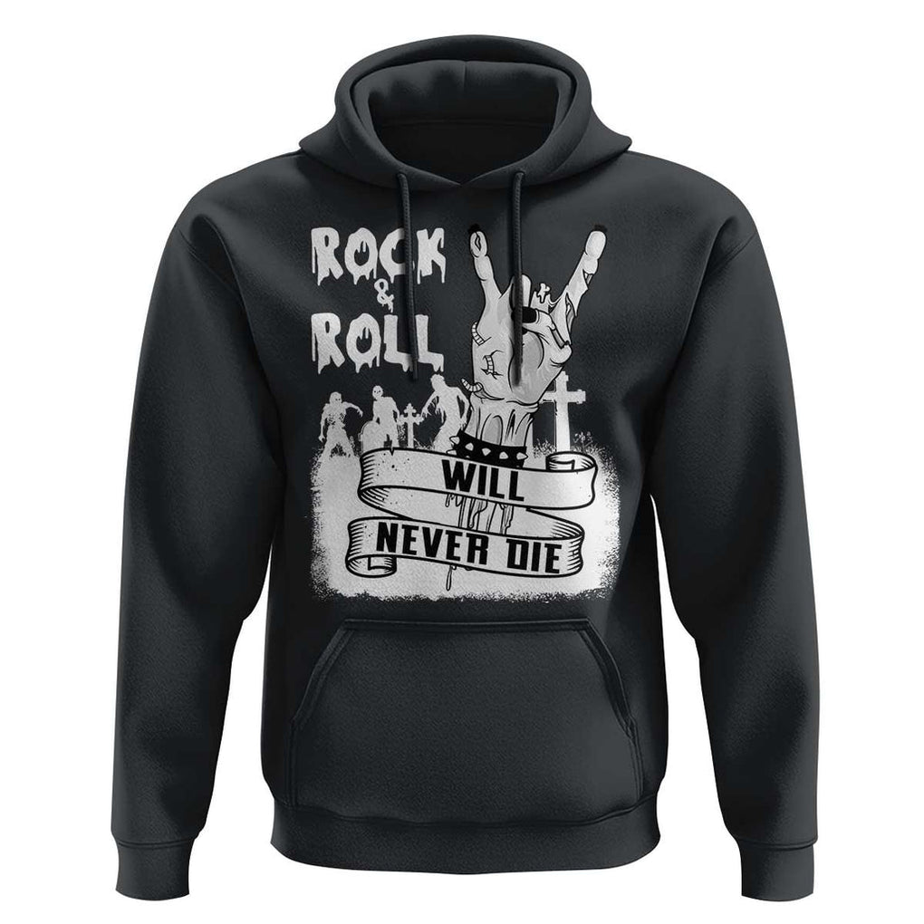 Halloween Rock N Roll Hoodie Will Never Die Zombie TS09 Black Print Your Wear