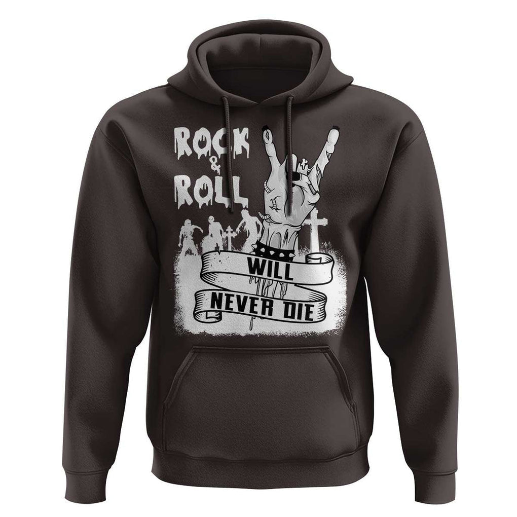 Halloween Rock N Roll Hoodie Will Never Die Zombie TS09 Dark Chocolate Print Your Wear