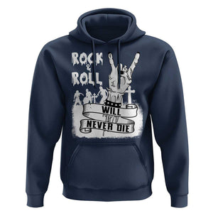 Halloween Rock N Roll Hoodie Will Never Die Zombie TS09 Navy Print Your Wear