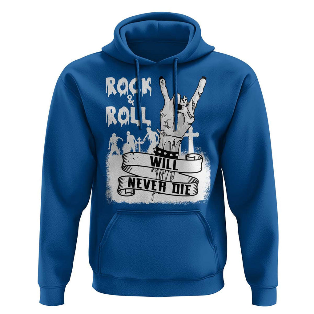 Halloween Rock N Roll Hoodie Will Never Die Zombie TS09 Royal Blue Print Your Wear