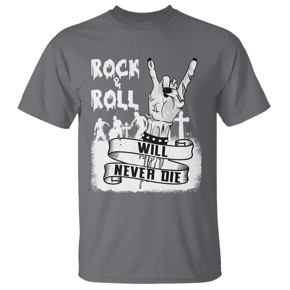 Halloween Rock N Roll T Shirt Will Never Die Zombie TS09 Charcoal Print Your Wear