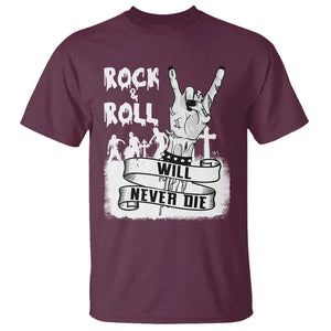 Halloween Rock N Roll T Shirt Will Never Die Zombie TS09 Maroon Print Your Wear
