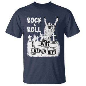 Halloween Rock N Roll T Shirt Will Never Die Zombie TS09 Navy Print Your Wear