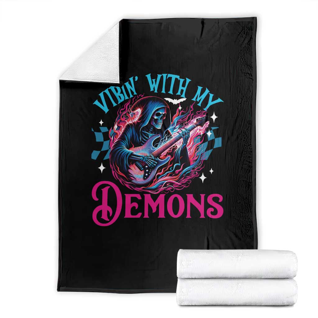 Halloween Rock N Roll Throw Blanket Vibing With My Demons TS09 Black Print Your Wear