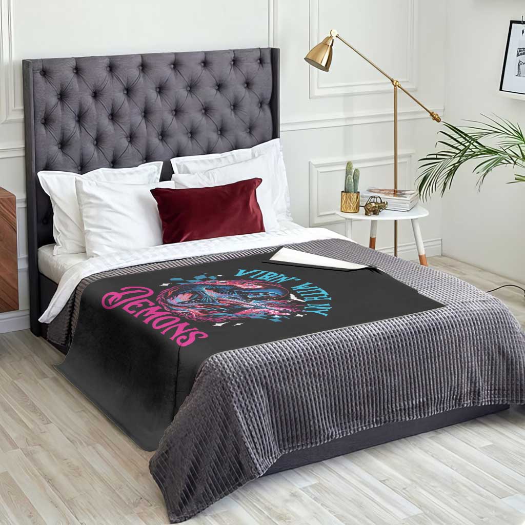 Halloween Rock N Roll Throw Blanket Vibing With My Demons TS09 Print Your Wear