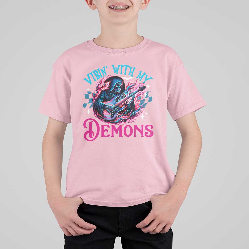 Halloween Rock N Roll T Shirt For Kid Vibing With My Demons TS09 Light Pink Print Your Wear