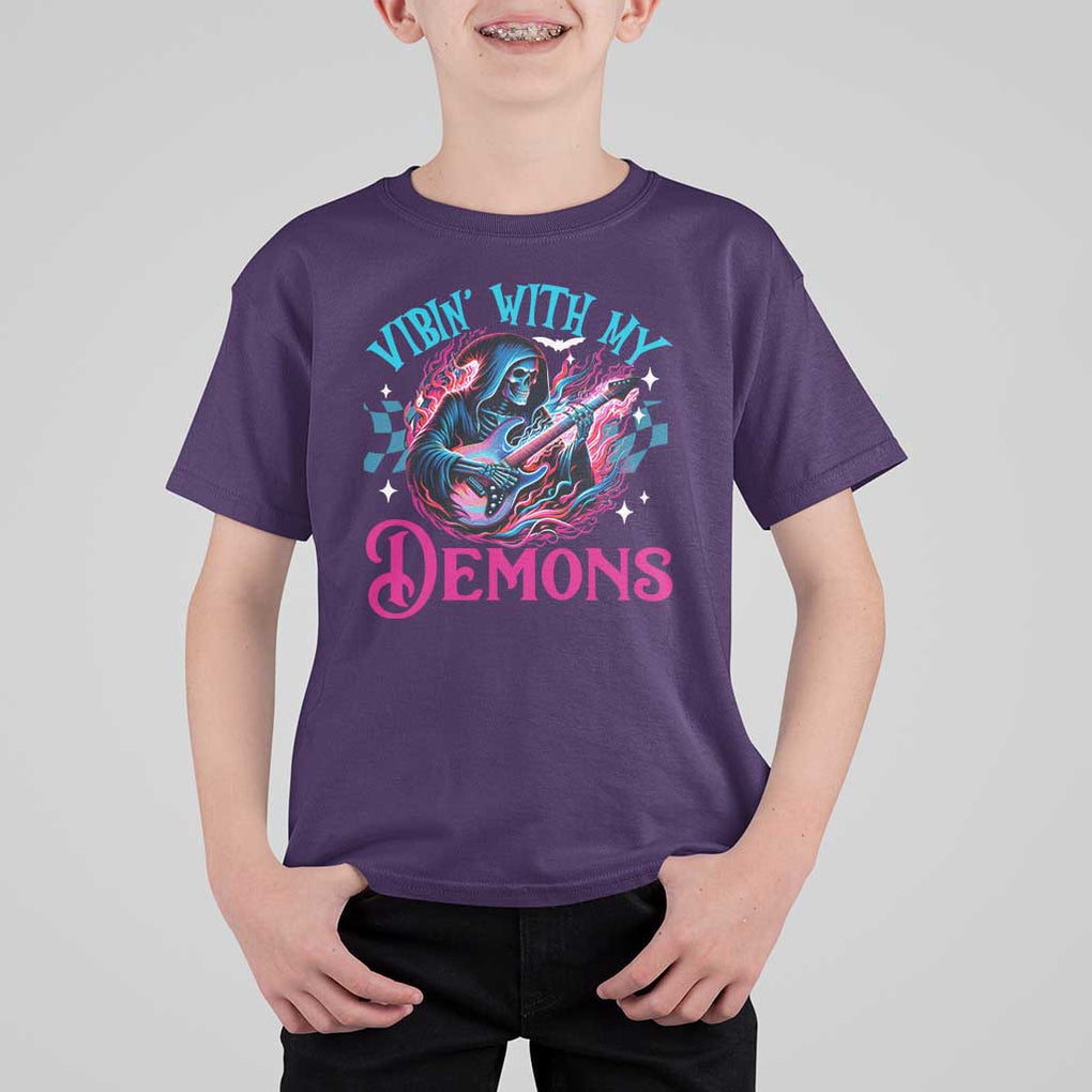 Halloween Rock N Roll T Shirt For Kid Vibing With My Demons TS09 Purple Print Your Wear