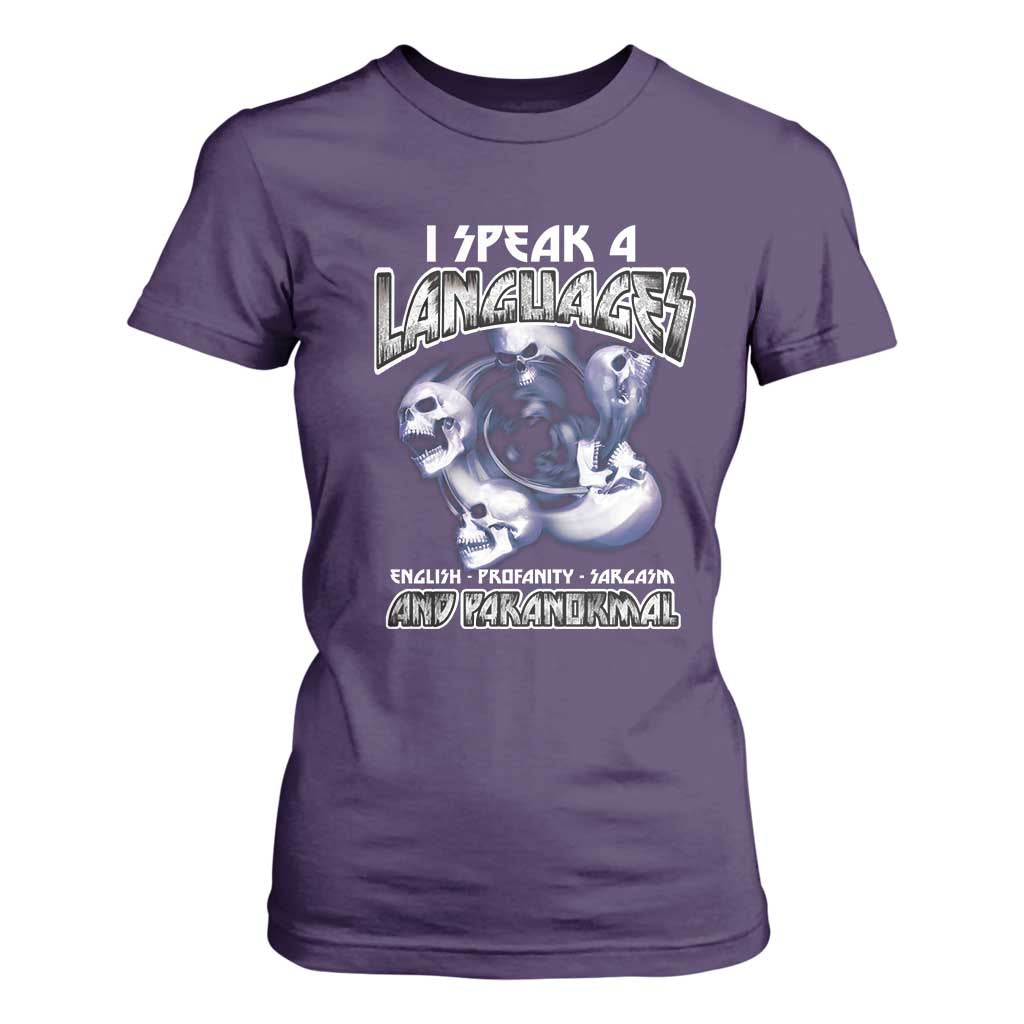 Ghost Hunting T Shirt For Women I Speak 4 Languages Paranormal Halloween TS09 Purple Print Your Wear