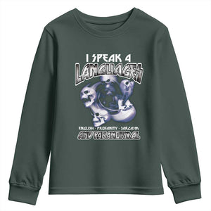 Ghost Hunting Youth Sweatshirt I Speak 4 Languages Paranormal Halloween TS09 Dark Forest Green Print Your Wear