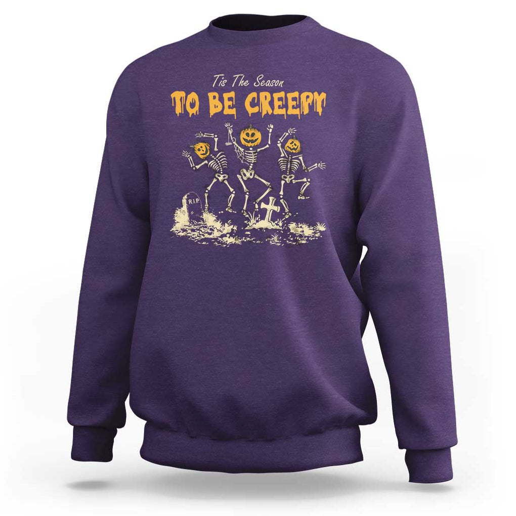 Funny Halloween Sweatshirt Tis The Season To Be Creepy Dancing Skeleton TS09 Purple Print Your Wear
