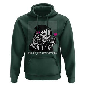 Funny Grim Reaper Hoodie Relax It's My Day Off Halloween TS09 Dark Forest Green Print Your Wear