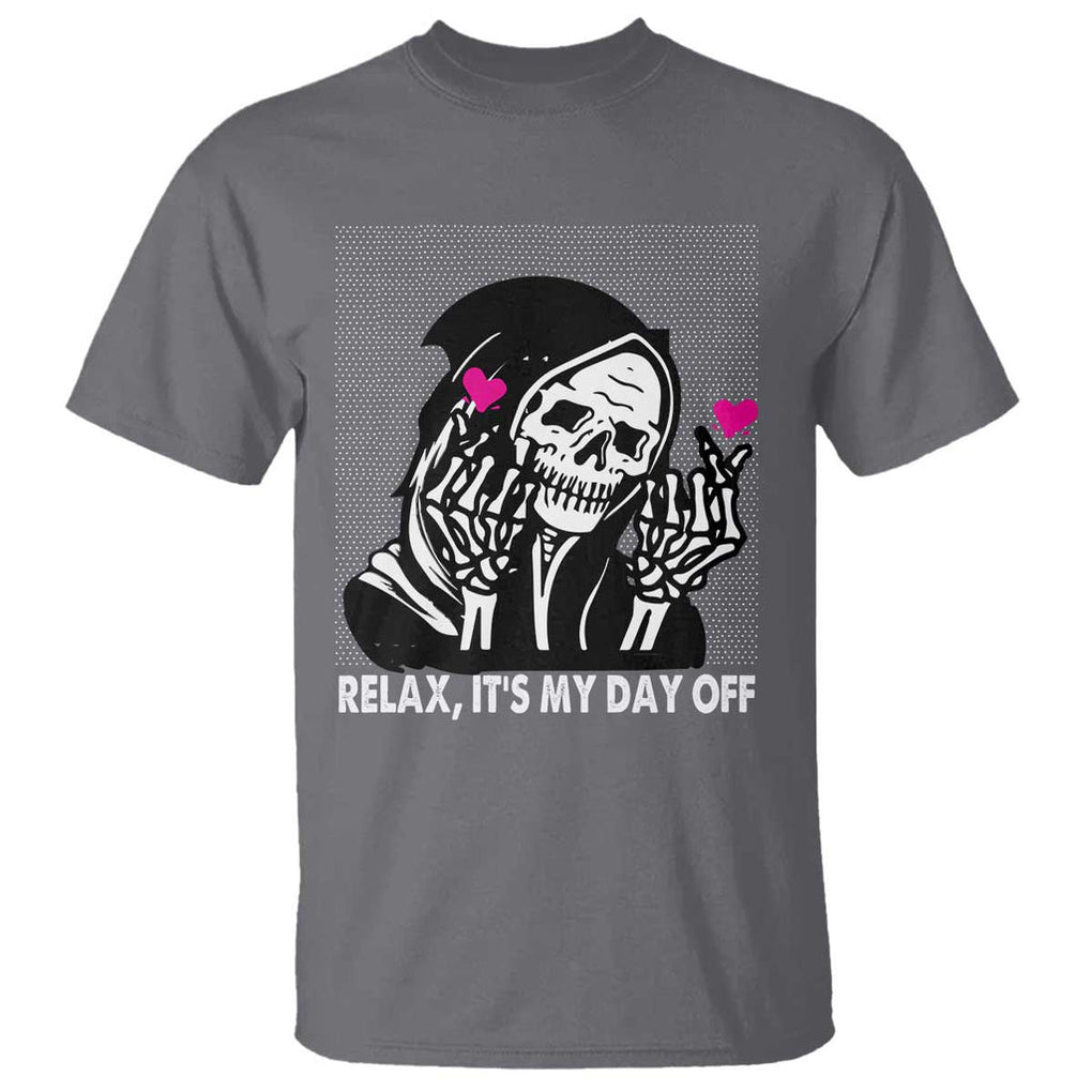 Funny Grim Reaper T Shirt Relax It's My Day Off Halloween TS09 Charcoal Print Your Wear