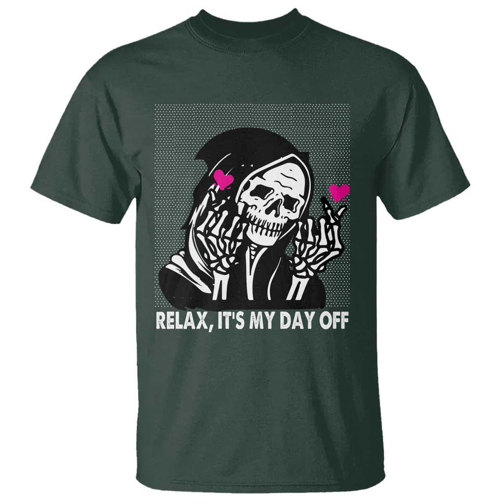 Funny Grim Reaper T Shirt Relax It's My Day Off Halloween TS09 Dark Forest Green Print Your Wear