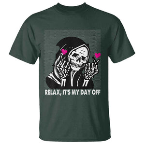 Funny Grim Reaper T Shirt Relax It's My Day Off Halloween TS09 Dark Forest Green Print Your Wear