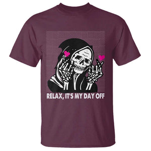Funny Grim Reaper T Shirt Relax It's My Day Off Halloween TS09 Maroon Print Your Wear