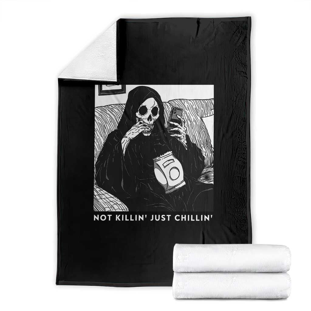 Funny Grim Reaper Throw Blanket Not Killing Just Chilling Halloween TS09 Black Print Your Wear