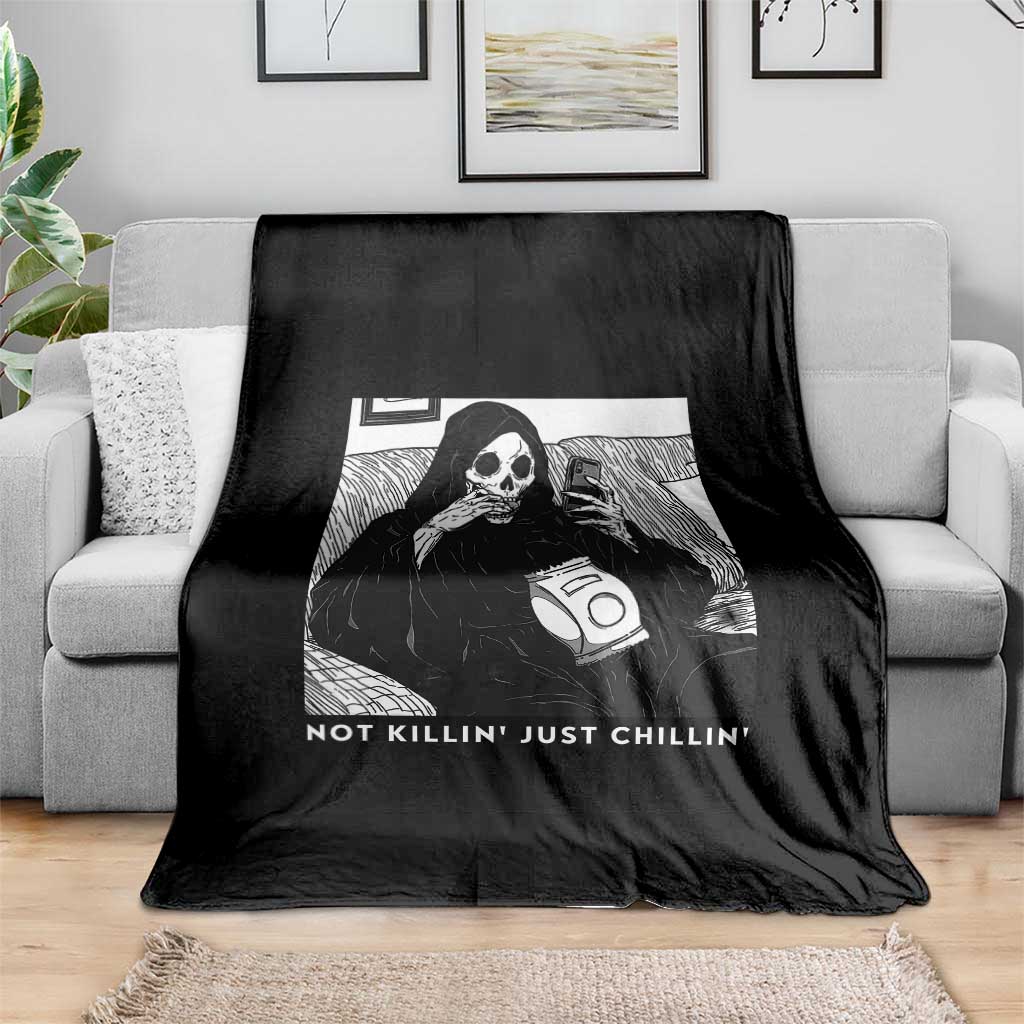 Funny Grim Reaper Throw Blanket Not Killing Just Chilling Halloween TS09 Print Your Wear