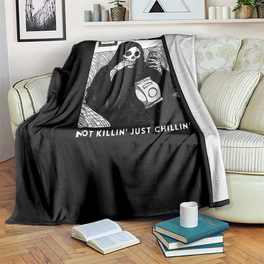 Funny Grim Reaper Throw Blanket Not Killing Just Chilling Halloween TS09 Print Your Wear