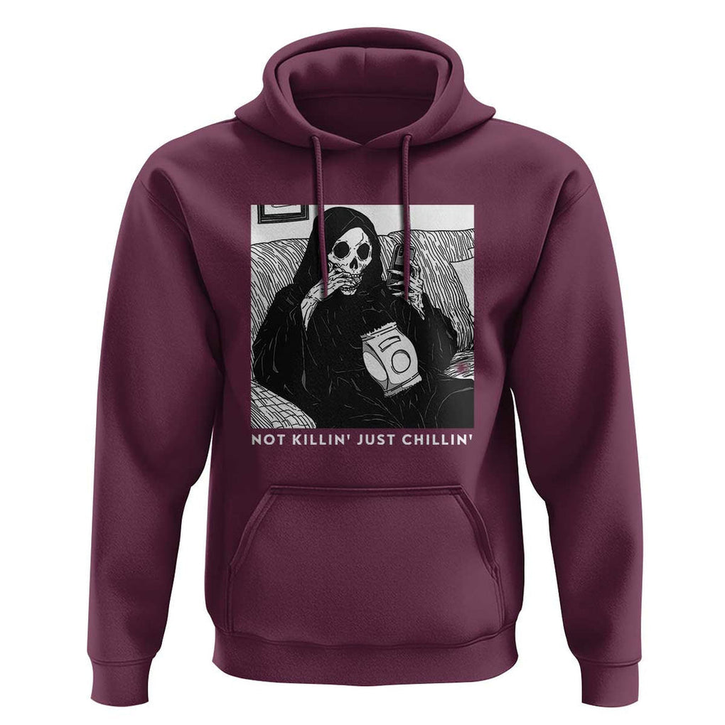 Funny Grim Reaper Hoodie Not Killing Just Chilling Halloween TS09 Maroon Print Your Wear