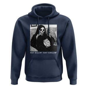 Funny Grim Reaper Hoodie Not Killing Just Chilling Halloween TS09 Navy Print Your Wear