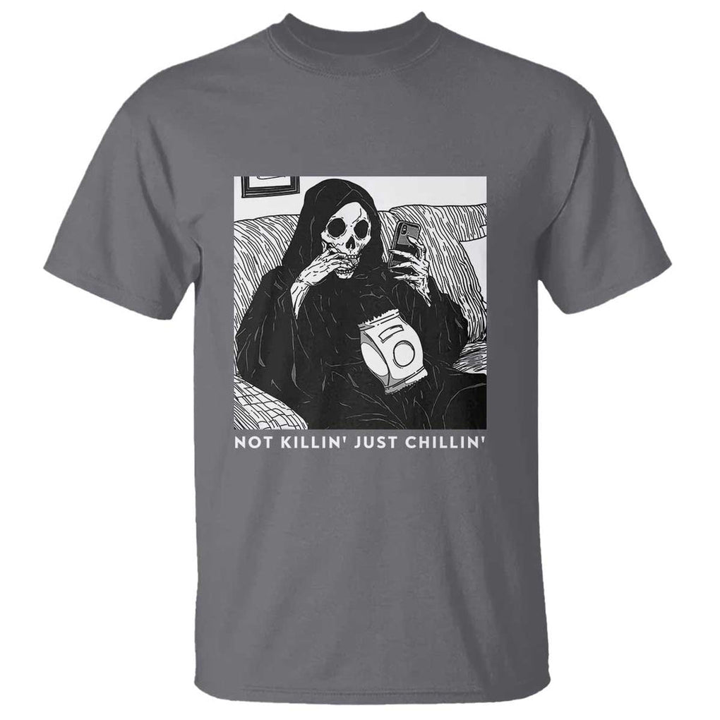 Funny Grim Reaper T Shirt Not Killing Just Chilling Halloween TS09 Charcoal Print Your Wear