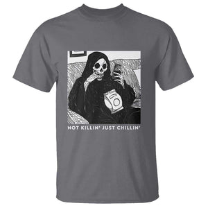 Funny Grim Reaper T Shirt Not Killing Just Chilling Halloween TS09 Charcoal Print Your Wear