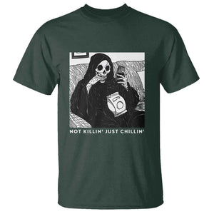 Funny Grim Reaper T Shirt Not Killing Just Chilling Halloween TS09 Dark Forest Green Print Your Wear