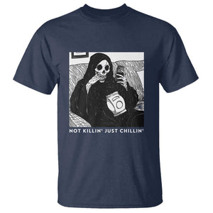 Funny Grim Reaper T Shirt Not Killing Just Chilling Halloween TS09 Navy Print Your Wear