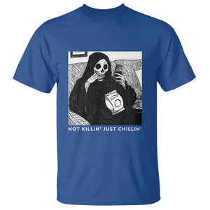 Funny Grim Reaper T Shirt Not Killing Just Chilling Halloween TS09 Royal Blue Print Your Wear