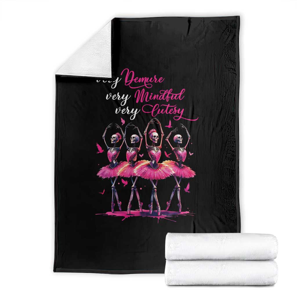 Ballerina Halloween Throw Blanket Very Demure Very Mindful Very Cutesy Skeleton Coquette TS09 Black Print Your Wear