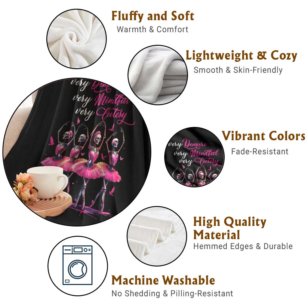 Ballerina Halloween Throw Blanket Very Demure Very Mindful Very Cutesy Skeleton Coquette TS09 Print Your Wear