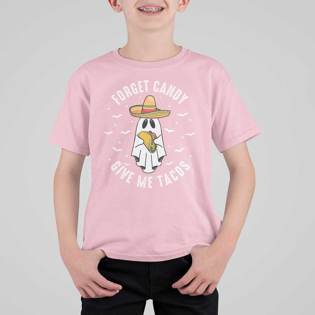 Mexico Halloween T Shirt For Kid Forget Candy Give Me Tacos Cute Mexican Ghost TS09 Light Pink Print Your Wear