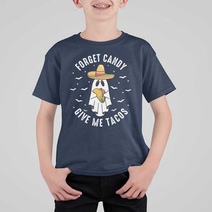 Mexico Halloween T Shirt For Kid Forget Candy Give Me Tacos Cute Mexican Ghost TS09 Navy Print Your Wear