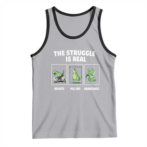 The Struggle Is Real Dinosaur Fitness Gymer Weight Pull Up Handstand Tank Top TS09 Athletic Heather Black Print Your Wear