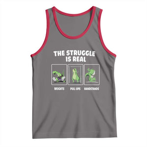 The Struggle Is Real Dinosaur Fitness Gymer Weight Pull Up Handstand Tank Top TS09 Deep Heather Red Print Your Wear