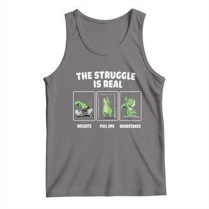 The Struggle Is Real Dinosaur Fitness Gymer Weight Pull Up Handstand Tank Top TS09 Deep Heather Print Your Wear