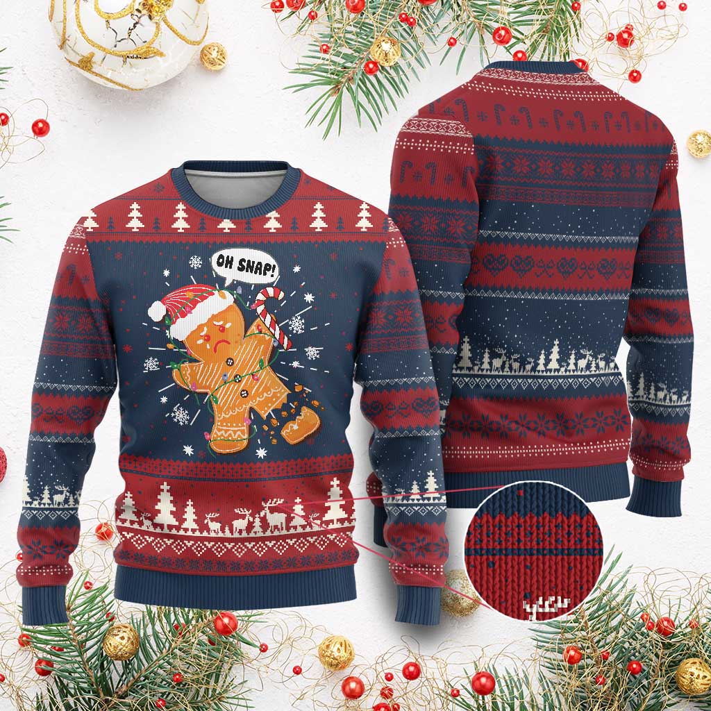 Funny Xmas Ugly Christmas Sweater Op Snap Gingerbread Broken Leg TS09 Burgundy Print Your Wear