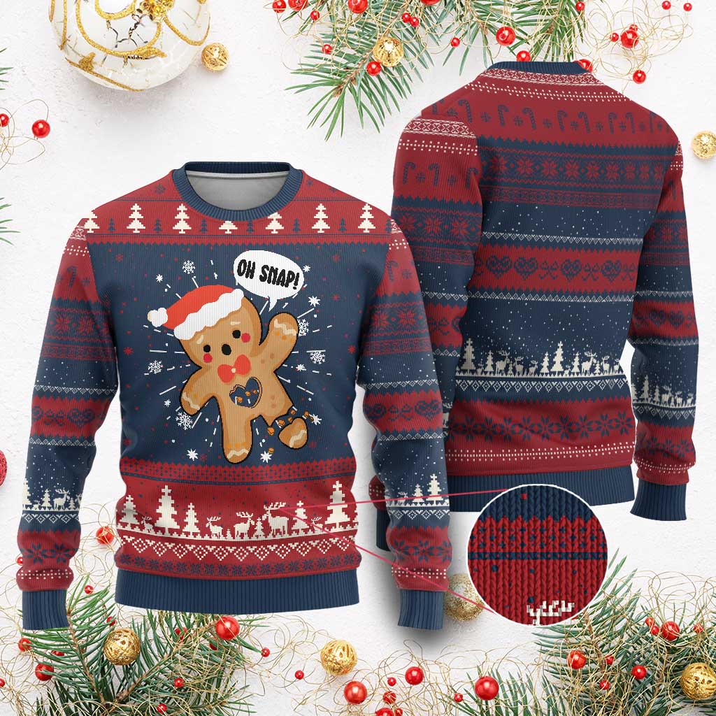 Funny Xmas Ugly Christmas Sweater Op Snap Gingerbread Broken Heart TS09 Burgundy Print Your Wear