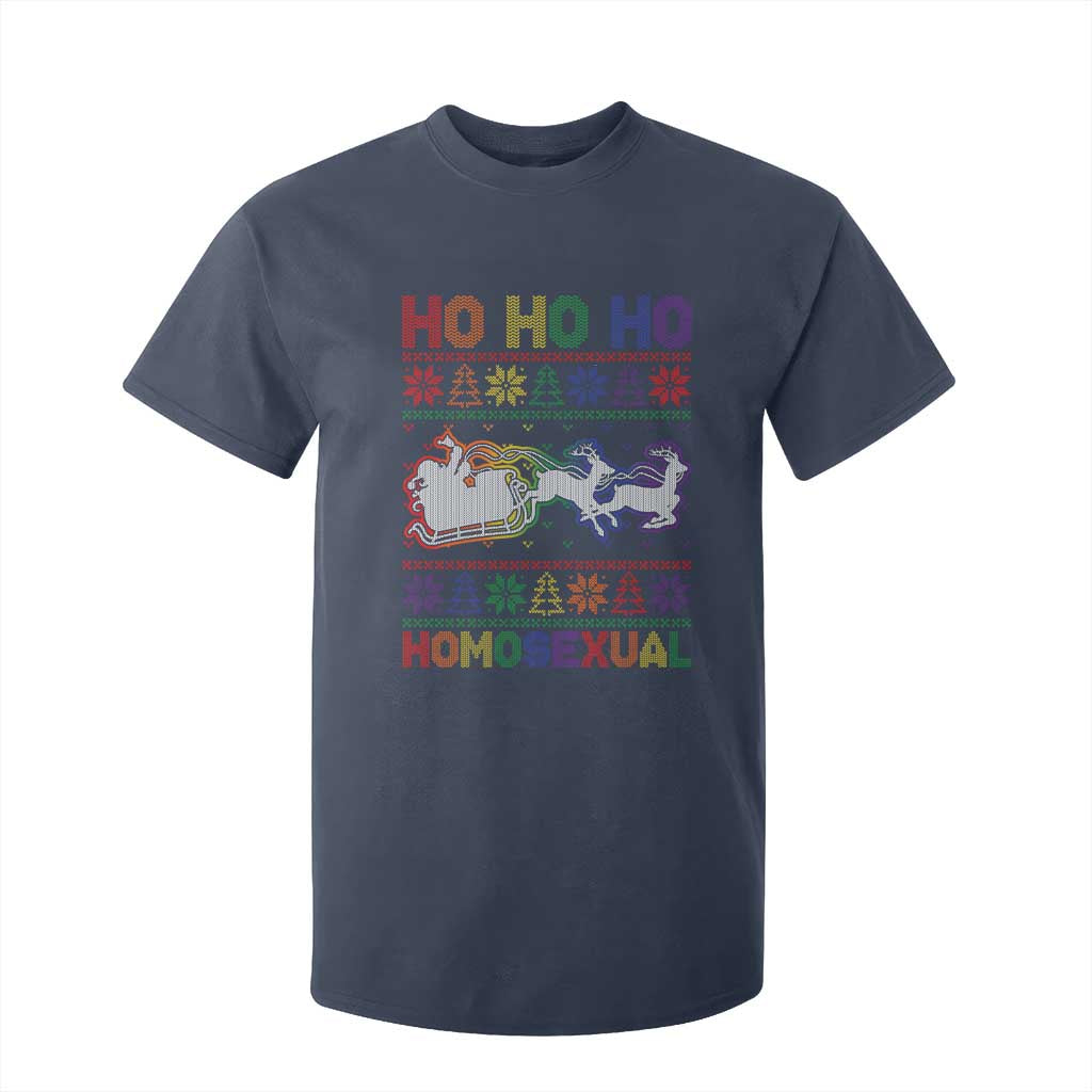 Funny Christmas LGBT T Shirt For Kid Ho Ho Ho Homosexual TS09 Navy Print Your Wear