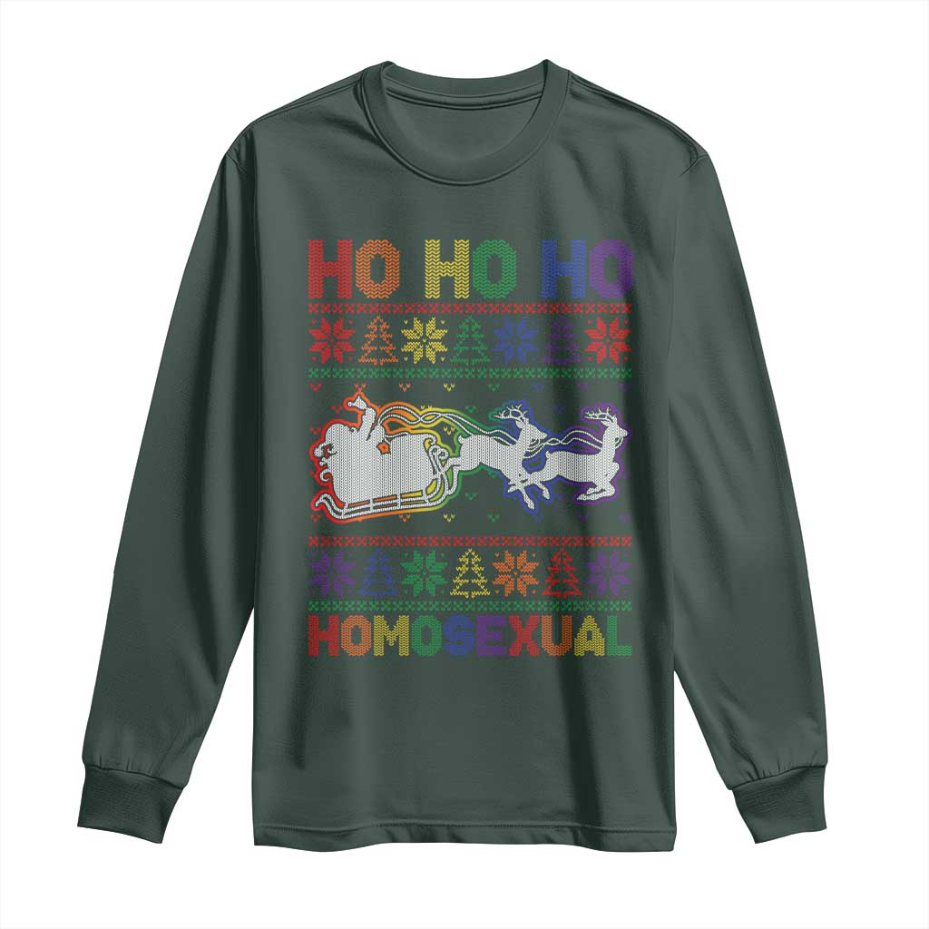 Funny Christmas LGBT Long Sleeve Shirt Ho Ho Ho Homosexual TS09 Dark Forest Green Print Your Wear
