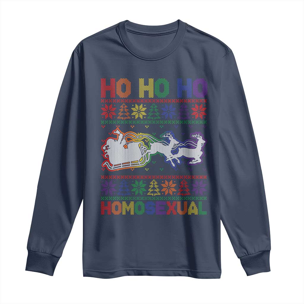 Funny Christmas LGBT Long Sleeve Shirt Ho Ho Ho Homosexual TS09 Navy Print Your Wear