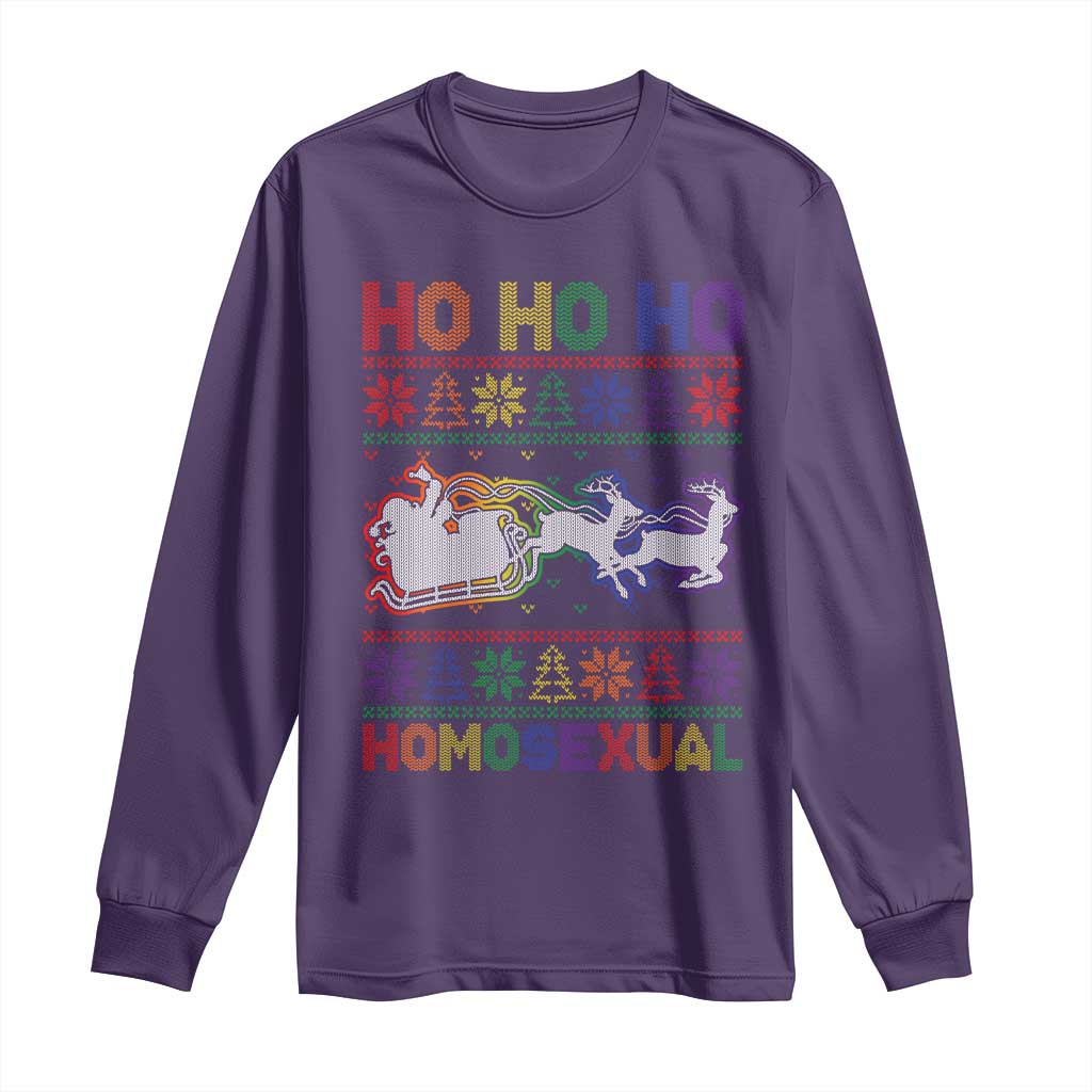 Funny Christmas LGBT Long Sleeve Shirt Ho Ho Ho Homosexual TS09 Purple Print Your Wear