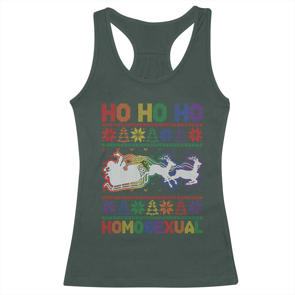 Funny Christmas LGBT Racerback Tank Top Ho Ho Ho Homosexual TS09 Dark Forest Green Print Your Wear