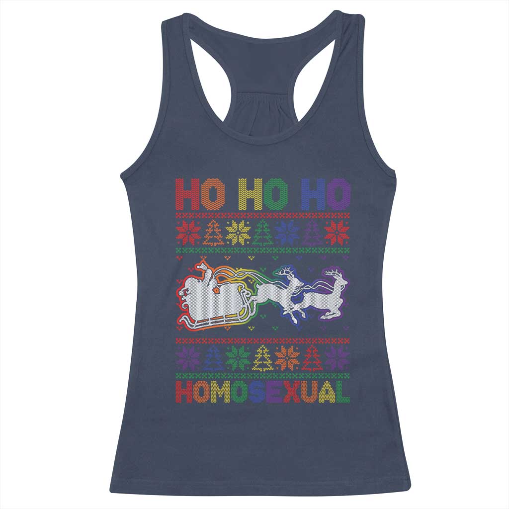 Funny Christmas LGBT Racerback Tank Top Ho Ho Ho Homosexual TS09 Navy Print Your Wear