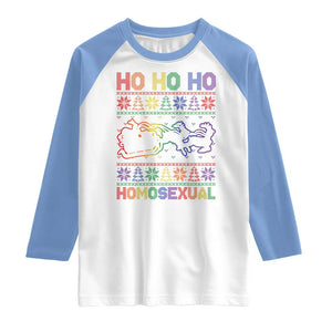 Funny Christmas LGBT Raglan Shirt Ho Ho Ho Homosexual TS09 White Carolina Blue Print Your Wear